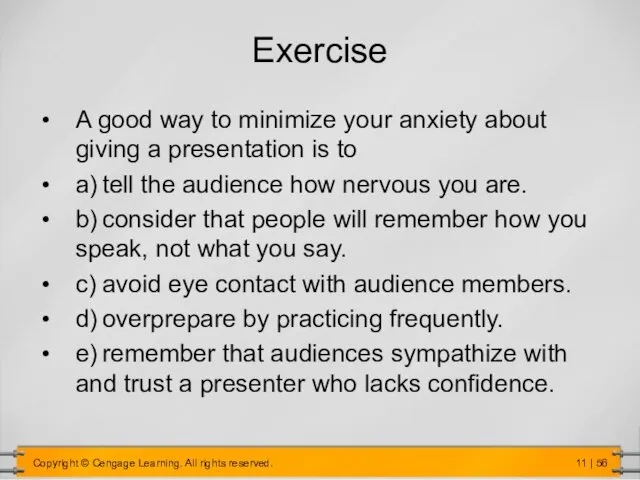 Exercise A good way to minimize your anxiety about giving a