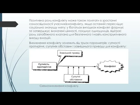 Позитивна роль конфлікту може також полягати в зростанні самосвідомості учасників конфлікту,