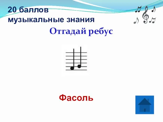 20 баллов музыкальные знания Отгадай ребус Фасоль