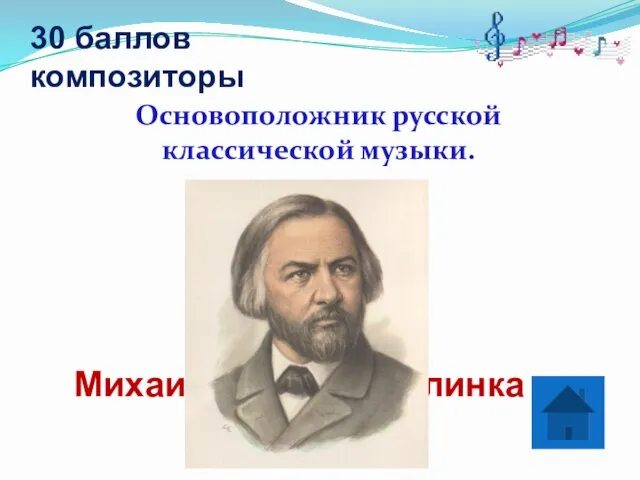 30 баллов композиторы Основоположник русской классической музыки. Михаил Иванович Глинка