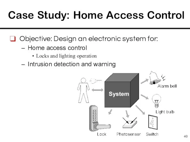 Case Study: Home Access Control Objective: Design an electronic system for: