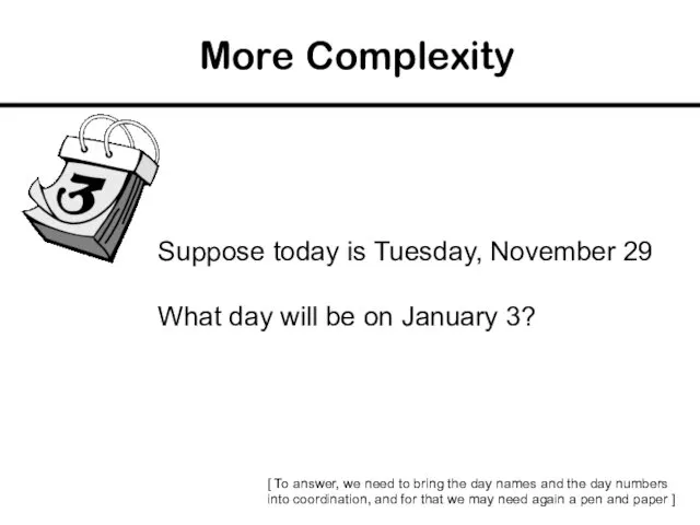 More Complexity Suppose today is Tuesday, November 29 What day will