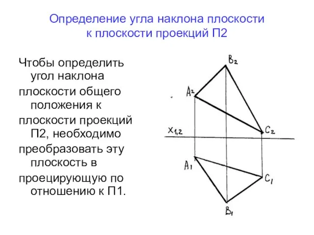 Определение угла наклона плоскости к плоскости проекций П2 Чтобы определить угол