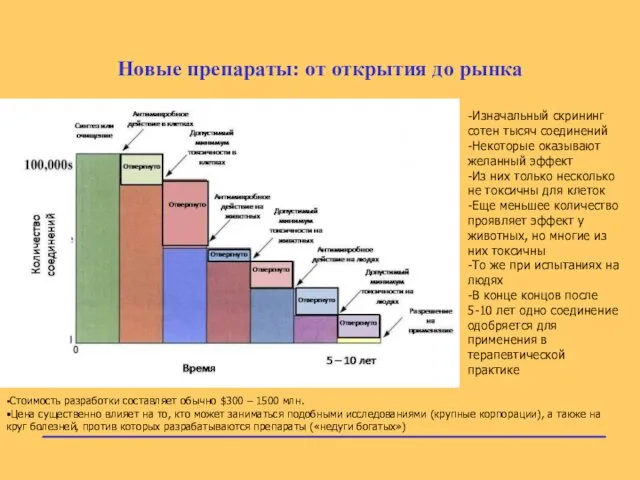 Новые препараты: от открытия до рынка -Изначальный скрининг сотен тысяч соединений