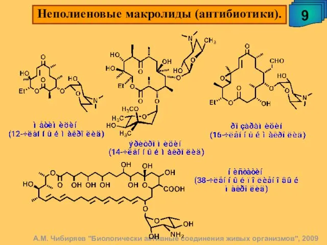 Неполиеновые макролиды (антибиотики). 9 А.М. Чибиряев "Биологически активные соединения живых организмов", 2009