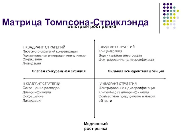 Матрица Томпсона-Стриклэнда Быстрый рост рынка