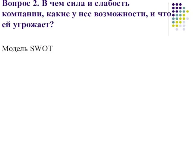 Вопрос 2. В чем сила и слабость компании, какие у нее