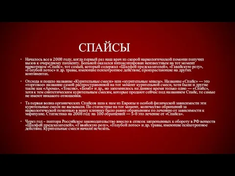 СПАЙСЫ Началось все в 2008 году, когда первый раз наш врач