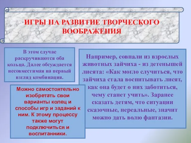 ИГРЫ НА РАЗВИТИЕ ТВОРЧЕСКОГО ВООБРАЖЕНИЯ Например, совпали из взрослых животных зайчиха