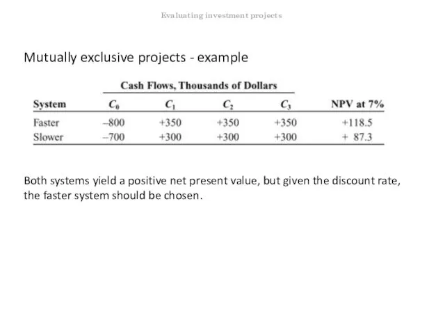 Mutually exclusive projects - example Both systems yield a positive net