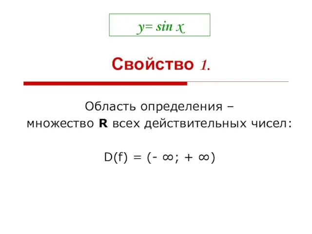 y= sin x Область определения – множество R всех действительных чисел: