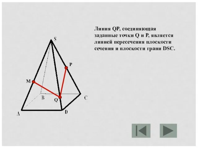 M P Q Линия QP, соединяющая заданные точки Q и P,