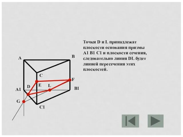 Точки D и L принадлежат плоскости основания призмы A1 B1 C1