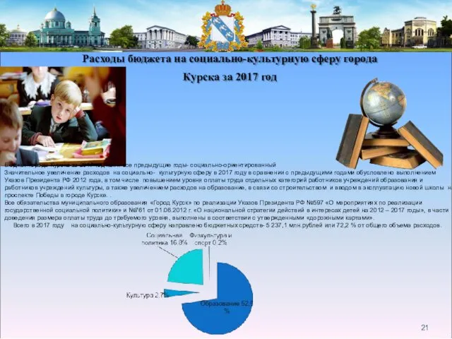 Расходы бюджета на социально-культурную сферу города Курска за 2017 год Бюджет