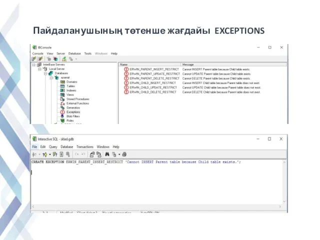 Пайдаланушының төтенше жағдайы EXCEPTIONS