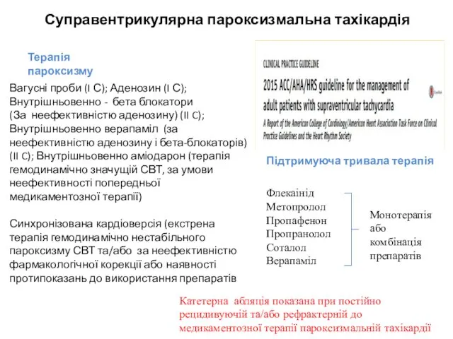 Суправентрикулярна пароксизмальна тахікардія Вагусні проби (I С); Аденозин (I С); Внутрішньовенно