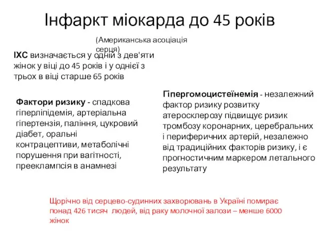 Інфаркт міокарда до 45 років ІХС визначається у одній з дев'яти