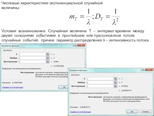 Числовые характеристики экспоненциальной случайной величины: Условия возникновения. Случайная величина T –