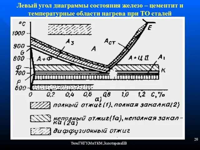 ТюмГНГУ,МиТКМ,ЗолотареваЕВ Левый угол диаграммы состояния железо – цементит и температурные области нагрева при ТО сталей