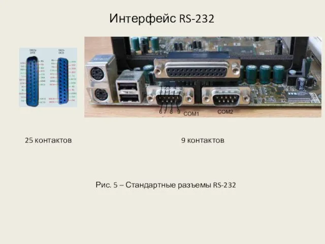 Интерфейс RS-232 Рис. 5 – Стандартные разъемы RS-232 25 контактов 9 контактов