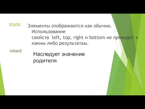 static Элементы отображаются как обычно. Использование свойств left, top, right и