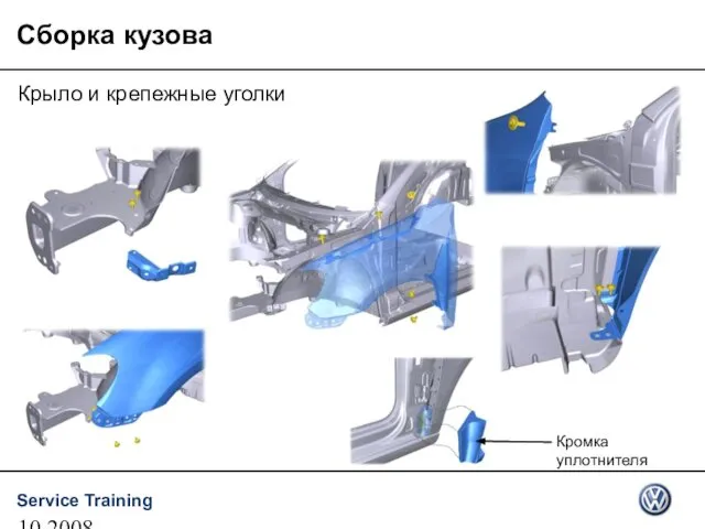 10.2008 Сборка кузова Крыло и крепежные уголки Кромка уплотнителя