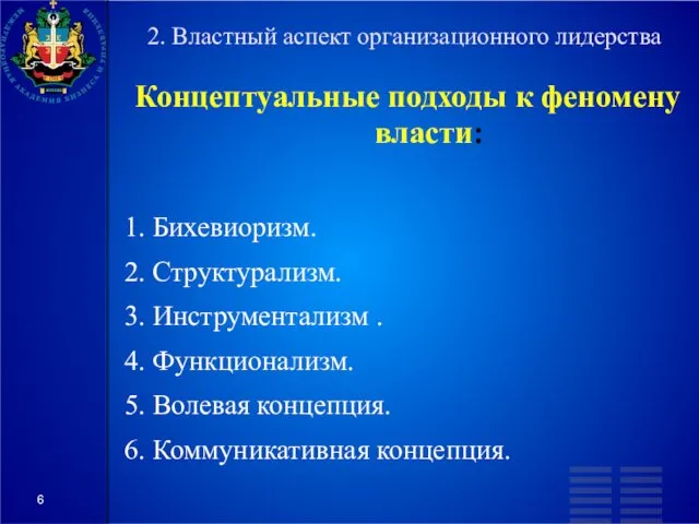 2. Властный аспект организационного лидерства Концептуальные подходы к феномену власти: 1.