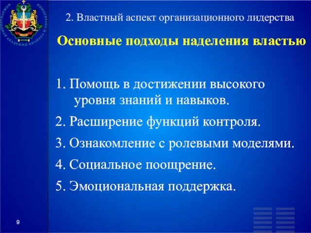 2. Властный аспект организационного лидерства Основные подходы наделения властью 1. Помощь