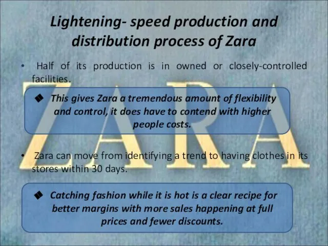 Lightening- speed production and distribution process of Zara Half of its