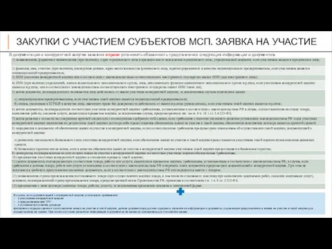 ЗАКУПКИ С УЧАСТИЕМ СУБЪЕКТОВ МСП. ЗАЯВКА НА УЧАСТИЕ В документации о