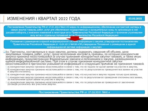 ИЗМЕНЕНИЯ I КВАРТАЛ 2022 ГОДА 34. Протоколы, составленные в ходе закупки,