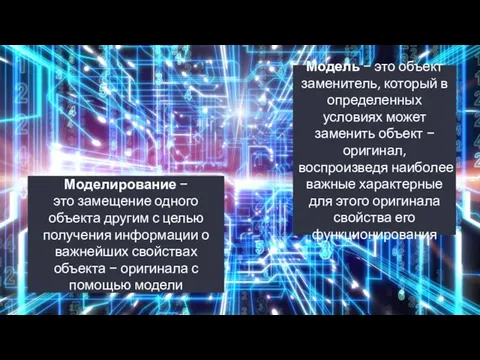 Моделирование − это замещение одного объекта другим с целью получения информации