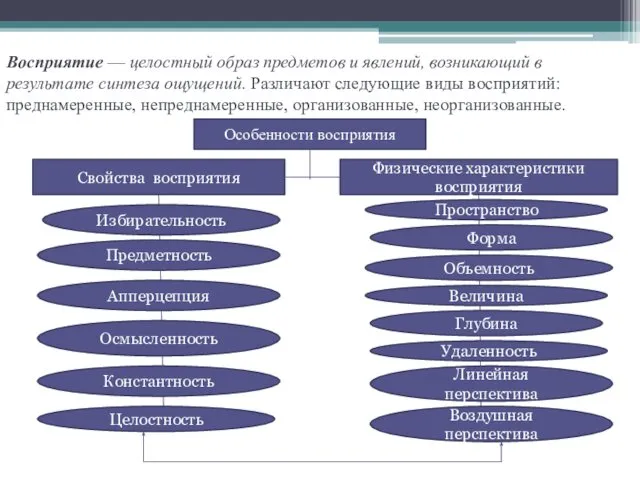 Восприятие — целостный образ предметов и явлений, возникающий в результате синтеза