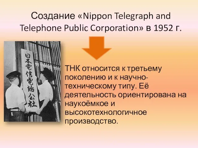 Создание «Nippon Telegraph and Telephone Public Corporation» в 1952 г. ТНК