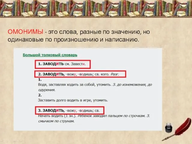 ОМОНИМЫ - это слова, разные по значению, но одинаковые по произношению и написанию.