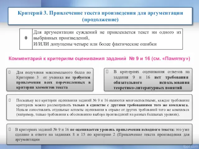 Комментарий к критериям оценивания заданий № 9 и 16 (см. «Памятку»)