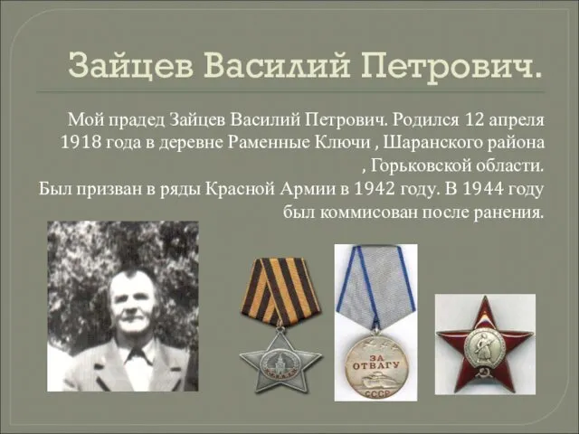 Зайцев Василий Петрович. Мой прадед Зайцев Василий Петрович. Родился 12 апреля