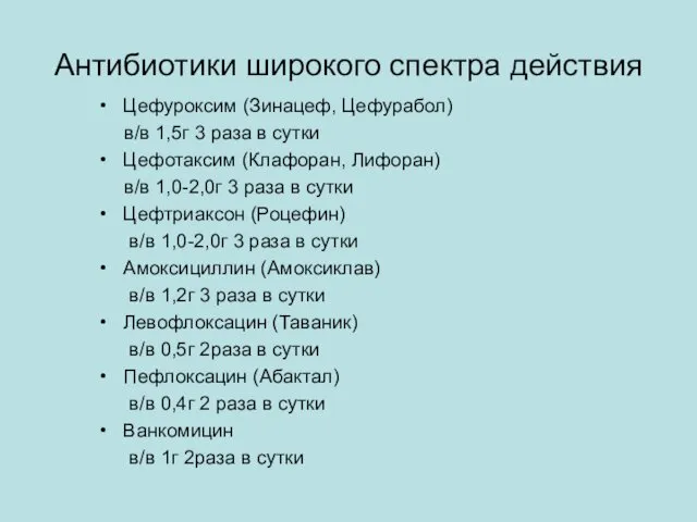 Антибиотики широкого спектра действия Цефуроксим (Зинацеф, Цефурабол) в/в 1,5г 3 раза