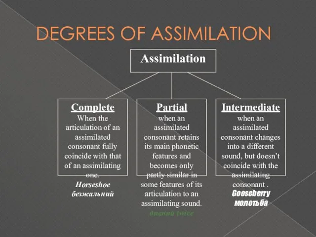 DEGREES OF ASSIMILATION