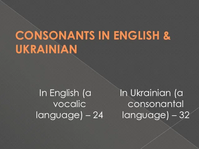 CONSONANTS IN ENGLISH & UKRAINIAN In English (a vocalic language) –