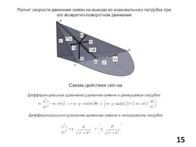 Расчет скорости движения семян на выходе из коаксиального патрубка при его