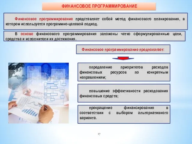 В основе финансового программирования заложены четко сформулированные цели, средства и исполнители