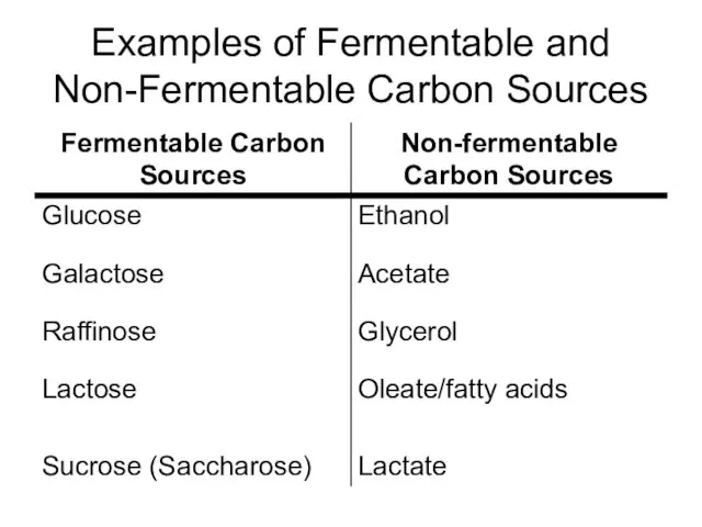 Examples of Fermentable and Non-Fermentable Carbon Sources