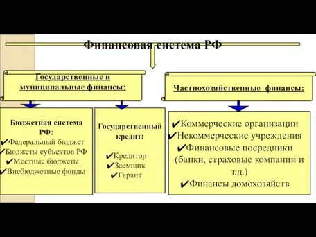 Финансовая система РФ Государственные и муниципальные финансы: Частнохозяйственные финансы: Бюджетная система