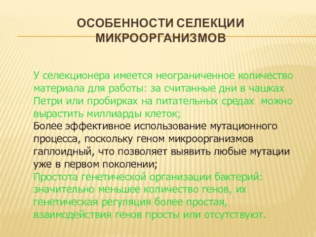 У селекционера имеется неограниченное количество материала для работы: за считанные дни