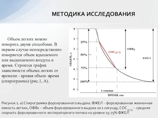 МЕТОДИКА ИССЛЕДОВАНИЯ Объем легких можно измерить двумя способами. В первом случае