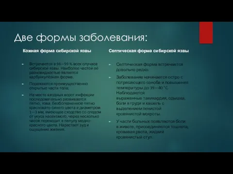 Две формы заболевания: Встречается в 98—99 % всех случаев сибирской язвы.