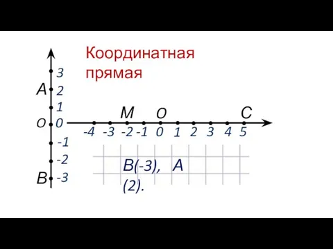 Координатная прямая -2 -3 O 0 1 А В 2 3 -1 В(-3), А(2).