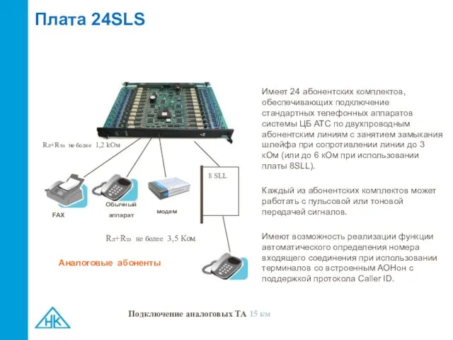 Имеет 24 абонентских комплектов, обеспечивающих подключение стандартных телефонных аппаратов системы ЦБ