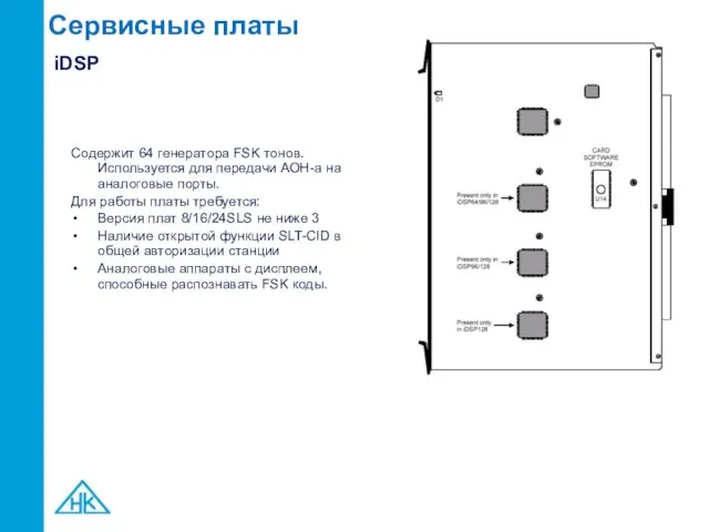 Сервисные платы Содержит 64 генератора FSK тонов. Используется для передачи АОН-а